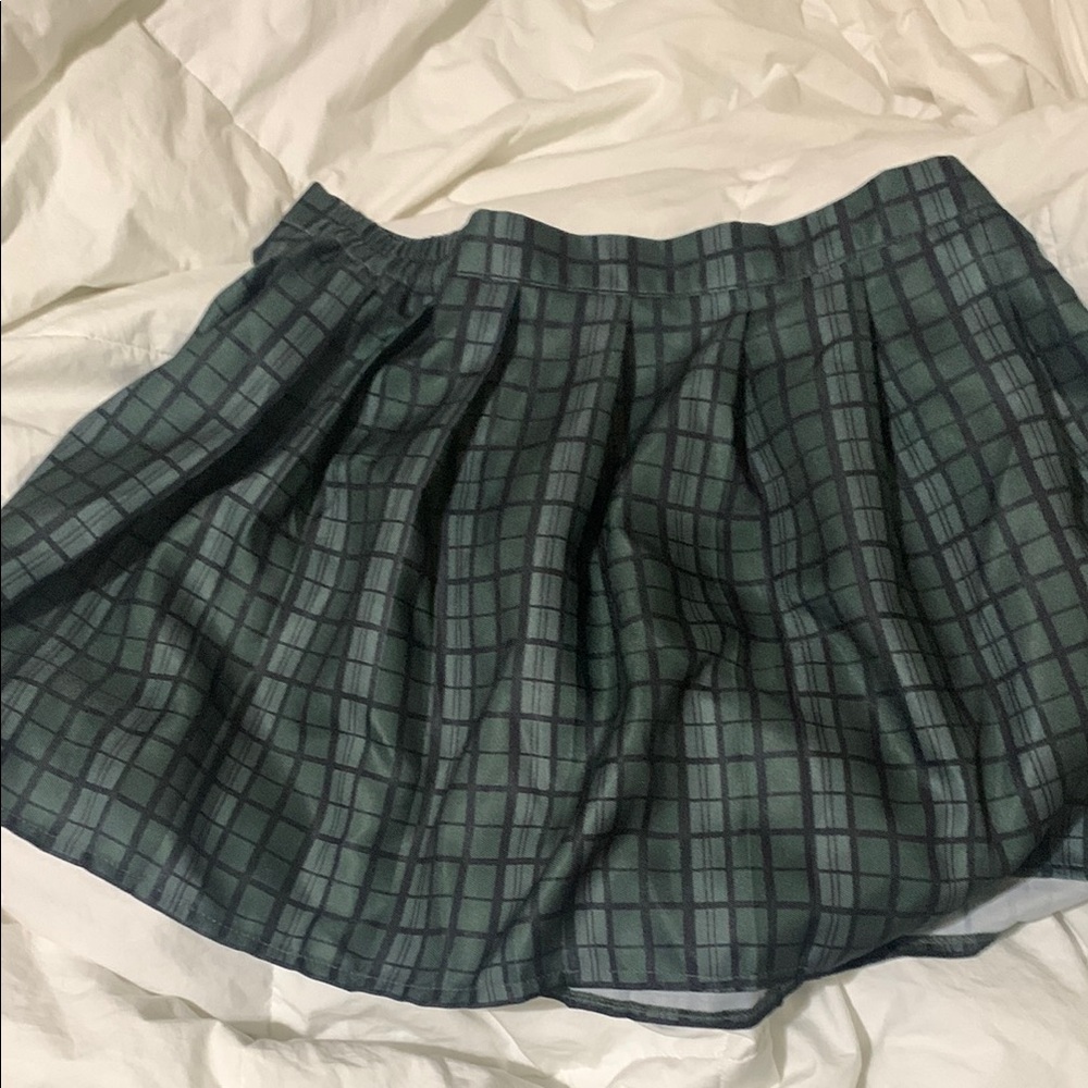 Green Pleated Skater Mini Skirt